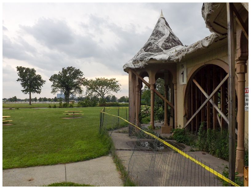 gazebo with city skyline